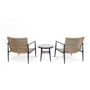 Ensemble de jardin contemporain en rotin PE pour l'extérieur avec 2 chaises et table ronde, structure en métal, meubles résistants aux intempéries - Product Image 2