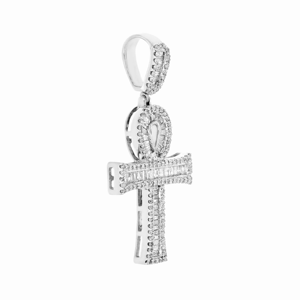 Pendentif Croix Ankh Égyptienne en Or Blanc Massif 10K avec Diamants Baguette Sertis en Canal, Breloque de 1,5 po, 0,87 CT, pour Homme, Style Hip Hop, Usage Quotidien - Product Image 2
