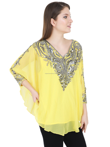 Luxurious Indian Ethnic <b>Short</b> Kaftan <b>Dress</b> Heavy Beads Embroidery Multi Color Adult Woman's Party <b>Wedding</b> <b>Beach</b> Wear Free Size - Product Image 6