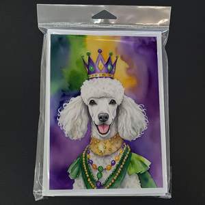 White Poodle King of Mardi Gras Greeting Cards Pack of 8 Whimsical A7 Note Blank Cards with <b>Envelopes</b> <b>5x7</b> Size - Product Image 3