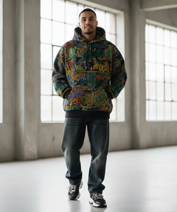 Sweat à capuche Hip-Hop de luxe avec broderie graffiti intégrale – Pull streetwear oversize épais – 3D haute définition - Product Image 1