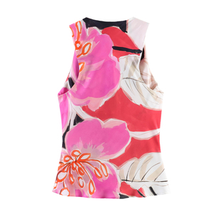 Blusas de Satén Casuales de Verano para Mujer, Estampado Floral Color Rosa, Sin Tirantes, 100% Seda - Product Image 2