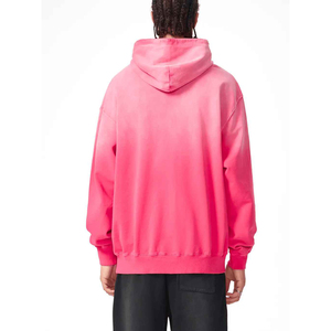 Sweat à capuche zippé délavé style urbain, dégradé rose personnalisé, épaules tombantes, coupe oversize pour homme, 100% coton molletonné - Product Image 5