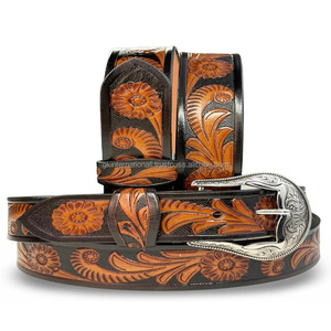 Cinturón de Cuero Grabado y Repujado Personalizado de 1.5 Pulgadas de Ancho para Hombre y Mujer, Elegante Hebilla de Vaquero Plateada Antigua, Cinturón con Herramientas - Product Image 2