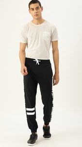 Pantalon de jogging décontracté en molleton de coton noir pour homme, taille élastique avec cordon de serrage, idéal pour l'hiver - Product Image 4