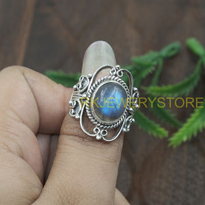Natural Labradorite Gemstone <b>Ring</b> 925 Sterling Silver Handmade Vintage Boho <b>Statement</b> <b>Ring</b> Oval Cabochon Jewelry for Unisex Him - Product Image 3