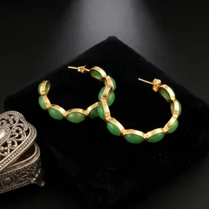 Joyería Única, Pendientes de Aro Ovalados con Gemas de Colores, Chapados en Oro de 18k, Estilo Moderno para Mujer - Product Image 4