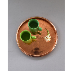 Hammered Design 2 Pieces Copper Serving <b>Tray</b> With <b>Mirror</b> Finished Suitable For Kitchen Juice Glass Water Glass Serving <b>Tray</b> - Product Image 6
