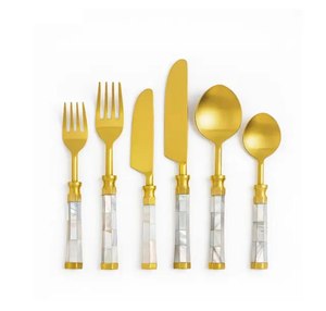 Service de couverts de qualité supérieure, finition or mat, avec manches en nacre, couverts élégants pour mariage, vaisselle de table - Product Image 1