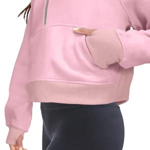 Women's Lightweight Winter Sports Half Zip Sweatshirts Multicolour Plain Jogger <b>Fleece</b> <b>Hoodies</b> with Custom Logo Loose Fitting - Product Image 6