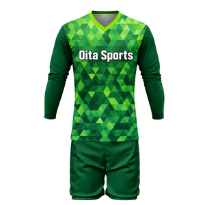 ชุดวอลเลย์บอลชาย สีเขียว-ดำ แบบซับลิเมชั่น เสื้อแขนยาวและกางเกงขาสั้น ชุดกีฬาระบายอากาศได้ดี สำหรับฝึกซ้อมและแข่งขัน - Product Image 2