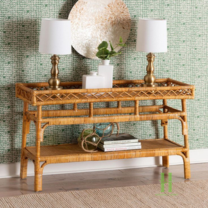 Mesa de Pasillo de Ratán Ecológica, Hecha a Mano, Mueble de Consola de Mimbre Natural para Espacios Interiores Elegantes, MÁS VENDIDO - Product Image 6
