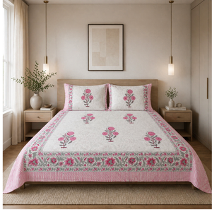 Pigment <b>Block</b> Printed Floral 100% Cotton 200TC 3-Piece Flat <b>Bed</b> Sheet Set Durable Skin-Friendly Non-Toxic All Season Sustainable - Product Image 5