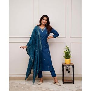 DISEÑADOR ROMAN SECUENCIA DE SECUENCIA BORDADO TRABAJO TOP INFERIOR CON DUPATTA SKY - Product Image 1