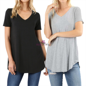 T-shirt rouge à manches courtes et col en V pour femme, 100 % coton biologique de luxe, pré-rétréci, certifié GOTS, doux, respirant et ajusté - Product Image 6