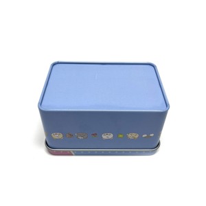 Boîte en fer blanc rectangulaire porte-bonheur avec fenêtre 108x73x62mm, motif chat bleu rose, pour cadeaux et rangement artisanal - Product Image 4