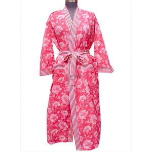 Peignoir Kimono en Coton Floral pour Femme, Fait Main, Imprimé Numérique, Col en V, avec Ceinture, Robe de Chambre Bohème, Tenue de Spa Estivale, Séchage Rapide - Product Image 1
