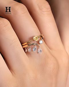 Anillo de Diamantes Colgantes con Múltiples Piedras de Moda, Oro de 10K, 14K, 18K, Elegante Anillo de Boda con Diamantes Redondos en Forma de Pera Colgantes en la Parte Delantera - Product Image 6