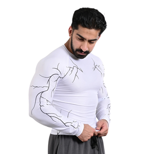 Camiseta de Compresión Personalizada para Hombre, Manga Larga, Diseño Gráfico en Blanco y Negro, Cuello Redondo, Ajustada, para Gimnasio, Entrenamiento, Deporte, Capa Base Deportiva - Product Image 6