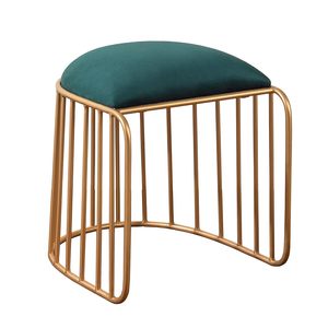 Luxury Modern Velvet <b>Vanity</b> <b>Stool</b> with Gold Wire Base-Fabric Ottoman for Bedroom Living Room Kitchen & Warehouse - Product Image 1