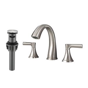 Rubinetto da Bagno a Due Maniglie con 3 Fori e Gruppo Scarico, Rubinetteria per Lavabo con Finitura Nichel Spazzolato - Product Image 1