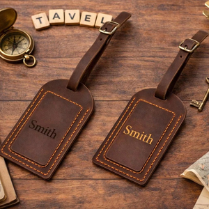 Custom Genuine Leather Luggage Tags Privacy Cover Suitcase <b>Name</b> <b>Labels</b> Personalized Travel Bag Tags Shop LMP-0300 - Product Image 1