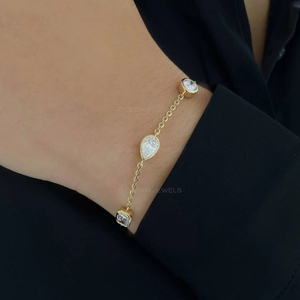 14K <b>Gold</b> Multi Shape Lab Grown Diamond Bezel <b>Bracelet</b>, Diamond Station Tennis <b>Bracelet</b> Minimalist Luxury Jewelry Gift for Women - Product Image 5