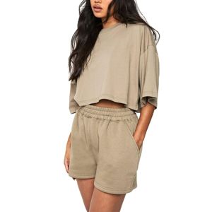 Ensemble de vêtements de sport personnalisés pour femmes, t-shirt à manches courtes skinny d'été avec short assorti, ensemble de 2 pièces, vêtements de détente - Product Image 5