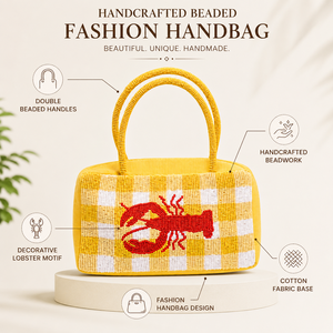 Sac fourre-tout portable en tissu de coton fait main avec perles, motif homard, imprimé animal, deux poignées, fermeture éclair, sac cadeau tendance pour femme - Product Image 6