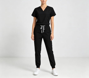 Scrubs <b>Sets</b> Unisex Solid Quick-Dry Breathable Short Sleeve V-Neck Top Tapered Work Pants Medical <b>Doctor</b> Uniform Pockets - Product Image 4