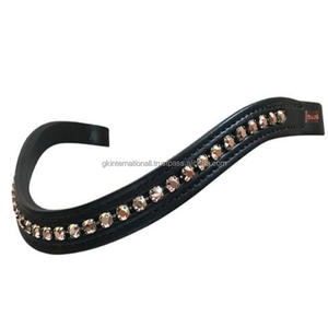 Bande de front de cheval en cuir de canal vide en forme de vague avec cristaux de marque personnalisés à 1 rangée bande de front de bride méga bling pour chevaux - Product Image 3