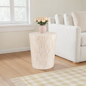 Round Natural Bone Inlaid MDF side Table Minimalist Vintage Design For Home office <b>bed</b> room Decoration wholesale - Product Image 4