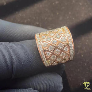 Anillo de banda ancha de plata de ley 925 con moissanita y diamantes, tono oro rosa, diseño de celosía brillante, joyería para minoristas - Product Image 3