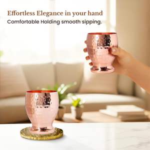 Pure Copper Cups Set of 2 10 OZ Handmade Hammered <b>Tumbler</b> for Drinking Mug Kitchen Accessories CampaSolace Design Ideal for Home - Product Image 2