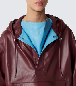 Veste unisexe en cuir véritable de qualité supérieure à capuche et patchwork, style classique décontracté, vêtement d'extérieur automne, élégante et réversible - Product Image 6