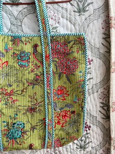 Sac fourre-tout en coton kaki foncé pour femmes avec broderie florale, style bohème, ouvert sur le dessus, sac de shopping pour femmes toutes saisons - Product Image 4