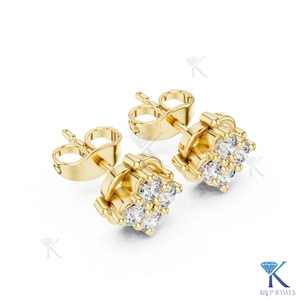 Boucles d'oreilles clous vintage en diamant de laboratoire, motif boussole, avec grappe de 4 pierres taille brillant, en or massif 14K 18K, bijoux de luxe pour femme, mariage - Product Image 6