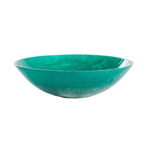 Handmade Eco-Friendly Green <b>White</b> Polished Uncoated Resin Salad <b>Serving</b> <b>Bowl</b> Multi-Swirl Design Modern Luxury - Product Image 2