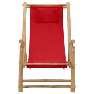 Chaise longue en bambou rouge, toile 100% polyester, design pliable standard pour la plage - Product Image 2
