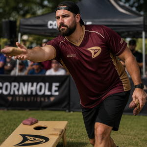 High Performance Mens <b>Maroon</b> Gold Cornhole Uniforms Embroidered Pique Sportswear <b>Maroon</b> Gold Polyester Pique Activewear - Product Image 5