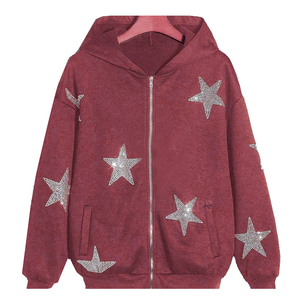 Sweat à capuche décontracté pour femme avec strass imprimés sur le devant, style streetwear, haute qualité, hiver, coupe oversize - Product Image 3