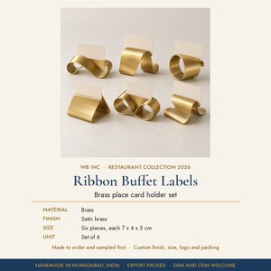 Ensemble de 6 porte-cartes de table en laiton, supports dorés pour étiquettes de buffet - Product Image 2