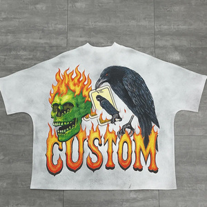 Custom DTG Printing Jumbo Graphic <b>Tshirt</b> Heavyweight Oversized Boxy Fit Tee Sun Faded Acid Washed T Shirt for Men - Product Image 1