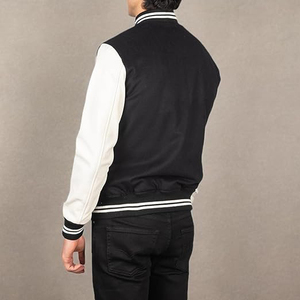 Veste universitaire noire pour homme, manches blanches, boutonnée, coupe décontractée, pour l'automne - Product Image 3