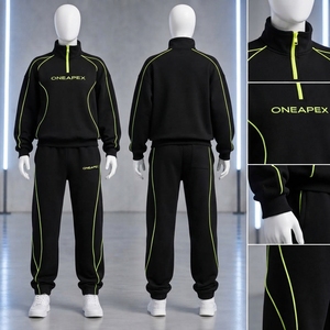 Women's <b>Black</b> Neon Green Quarter Zip Tracksuit Set Sportswear Pullover Sweatshirt <b>Jogger</b> Pants Casual Streetwear - Product Image 5