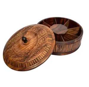 Boîte en bois minimaliste carrée à compartiments avec couvercle, 4 compartiments, boîte de rangement multi-usages pour bijoux, sachets de thé, épices et petits objets - Product Image 2