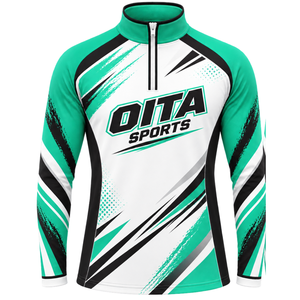 Veste de sport à col zippé vert menthe, noir et blanc, à manches longues, pour l'entraînement athlétique, la course à pied, les entraînements d'équipe et les performances sportives - Product Image 1
