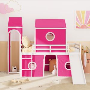 Twin Size Loft Bed with <b>Pink</b> <b>Slide</b> Tent Tower Kids' Beds with Unique Features (OLD SKU WF532001AAH) - Product Image 2