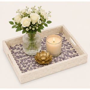 Bandeja Decorativa Artesanal con Incrustaciones de Madreperla y Mosaico Floral, con Asas, para Centro de Mesa, Venta al Por Mayor - Product Image 2