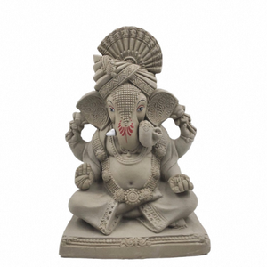 Idole Ganpati en argile naturelle faite à la main, 11 pouces, sculpture artisanale traditionnelle pour la décoration de temple domestique et les collections de cadeaux religieux - Product Image 2